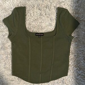 Army Green Square Neck Top. Almost Famous